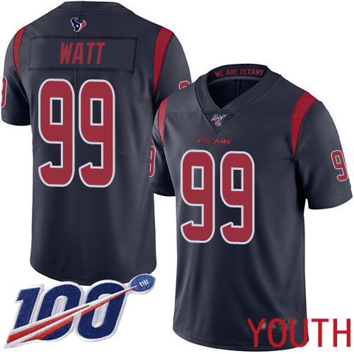 Houston Texans Limited Navy Blue Youth J J  Watt Jersey NFL Football #99 100th Season Rush Vapor Untouchable